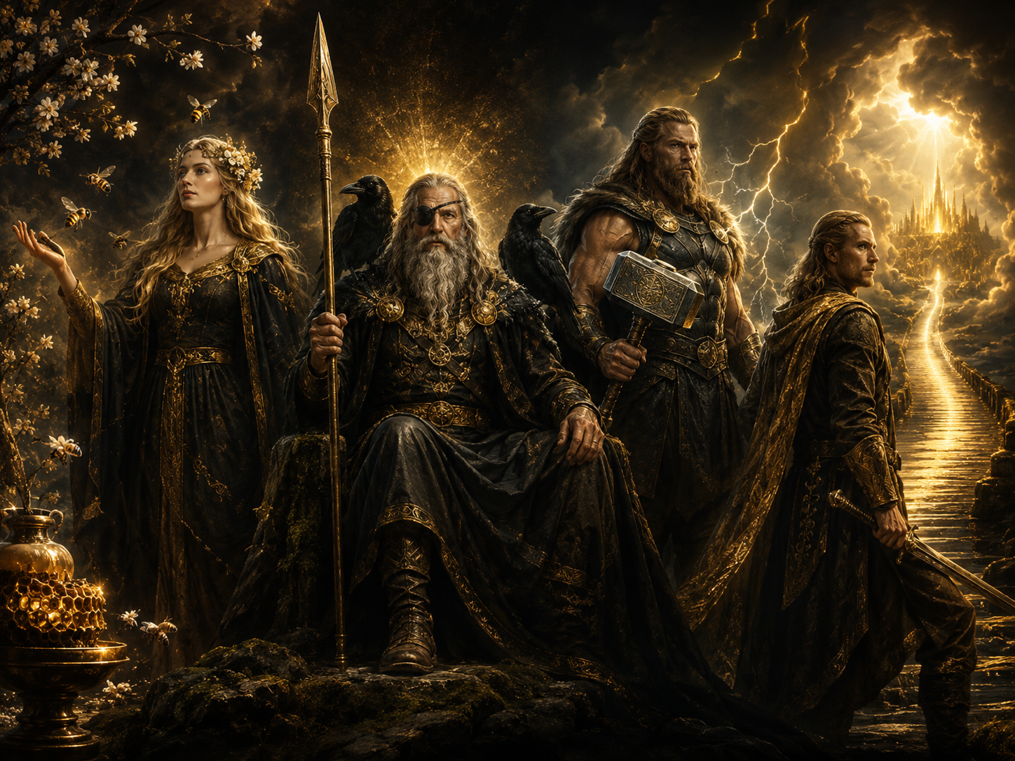 The mythic order of Viking Honey®: Beyla, Odin, Thor, and Heimdall